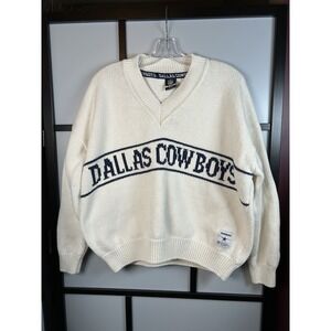 NFL Dallas Cowboys V Neck Pullover Sweater Off White Vtg Style Women's Size Med